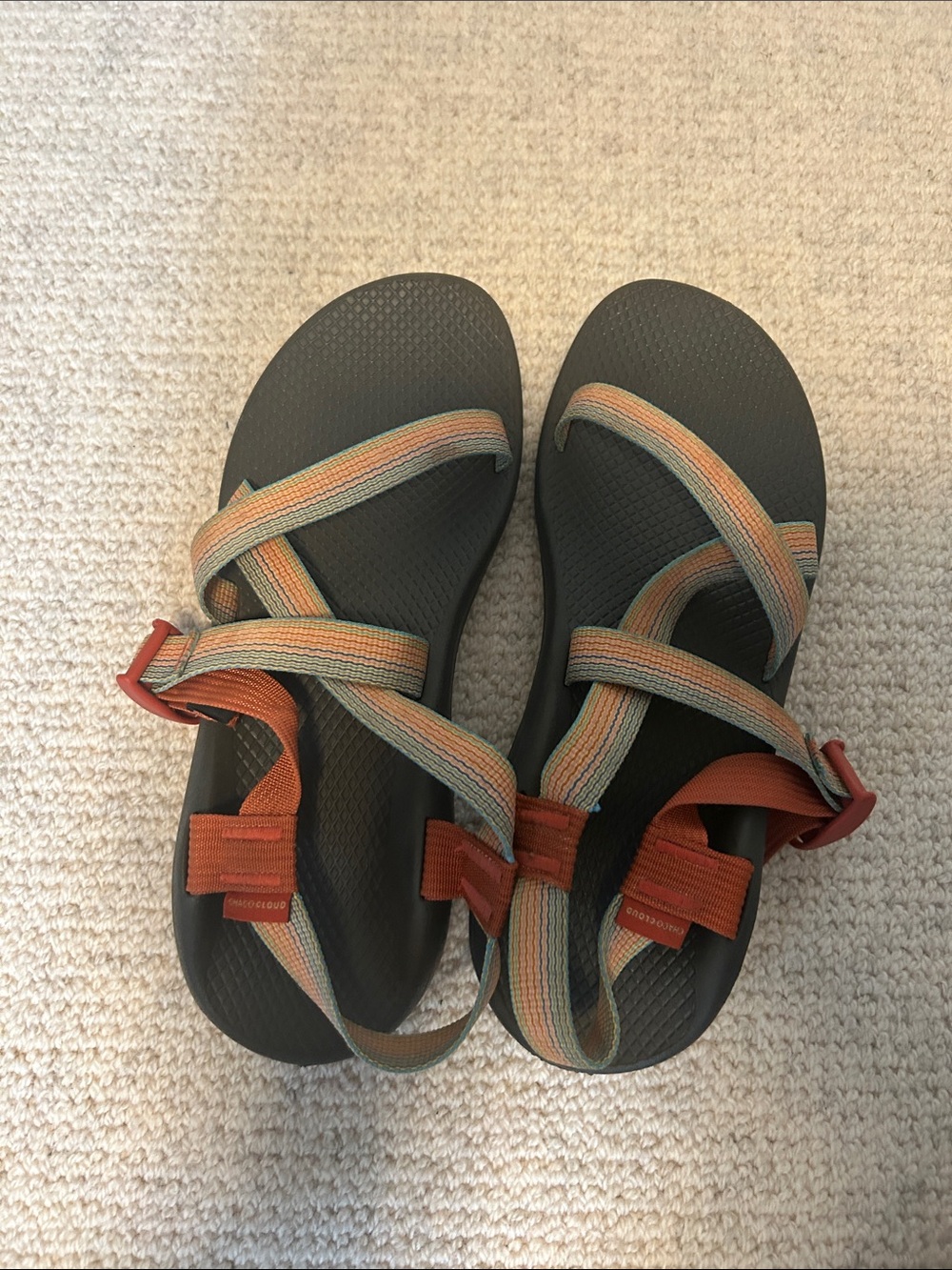 Chaco Sandals with Orange and Green Multistripe Webbing